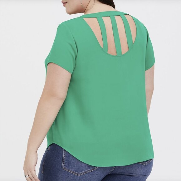 Torrid Green Abbey Georgette Cage Back Blouse | Size 1X (14/16) - Picture 5 of 8
